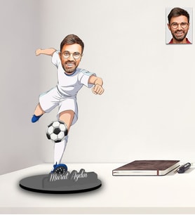 Kişiye Özel Futbolcu Karikatürlü İki Katmanlı Ahşap Biblo Model-5