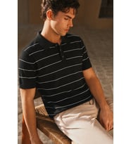 Erkek Old Money Çizgili Polo Yaka Triko Tişört Slim Fit