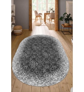 Dijital Baskılı Kaymaz Taban Yıkanabilir Oval Salon Halısı Mutfak Halısı Yolluk NDO-HT-244 (Gri)