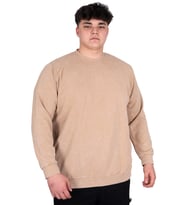 Mode XL Büyük Beden Erkek Bisiklet Yaka Sweatshirt Asit Yıkama Interlok U24175 Bej