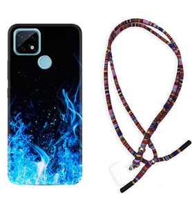 Realme C11 C21 C21Y C25Y C11 2021 Kılıf Boyun Asklı Rasta Silikon Blue Fire 1678