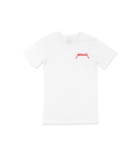 Kırmızı Metallica Logolu Cep Logo Tasarımlı Beyaz Tişört