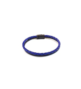 Navy Pure Braid – Lacivert Örgü Detaylı Siyah Erkek Deri Bileklik-1407