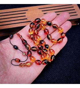 8x11 mm Hassas Delim Renk Cümbüşü Ateşi Kehribar Tesbih  Ayhan Turan Usta İmzalı Tespih