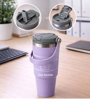 Kişiye Özel İsim Yazılı Pipetli Çelik Termos Mug - 900 ml Taşıma Kulplu 7 Renk Seçenegi Toz Pembe - Kahve-Lila-Mav,-Siyah-Gri-Beyaz