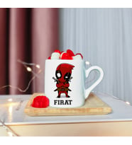 Deadpool Tasarımlı Ahşap Tabaklı Kişiye Özel Türk Kahvesi Fincanı