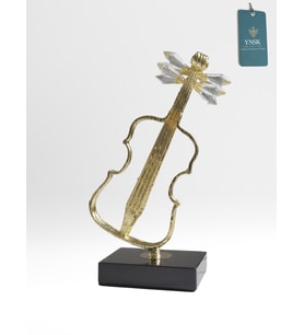 Kristal Detaylı Altın Renk Dekoratif Keman/ Gitar