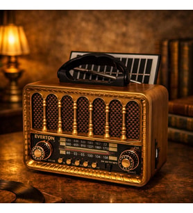 Everton Rt-707 Nostaljik Solar Enerjili Bluetooth Radyo Müzik Çalar (Ekru-Koyu Kahve)