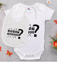 BK Kids Buban Nabüüü Tasarımlı Beyaz Bebek Body Zıbın ve Mama Önlüğü Hediye Seti-1