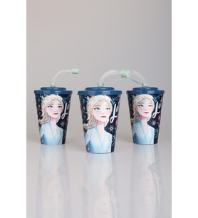 "DEKOMUS CEP DEFTERİ HEDİYELİ" LİSANSLI ELSA FROZEN PİPETLİ BARDAK
