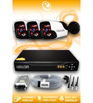 ELITCAM 3 Kameralı Panda 3 Dış Kamera Set HDD'siz Full HD Gece Görüşlü Güvenlik Kamerası Sistemi