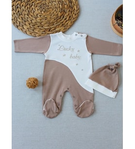 Northcity 0-3 3-6 Ay Erkek Bebek Nakışlı Es Çizgi Şapkalı Tulumu - Lucky Baby Deseni ve %100 Pamuklu