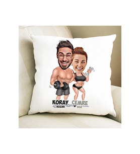 Karikatürlü Sporcu Çiftler Yastık