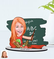 BK Gift Kişiye Özel Kadın İngilizce Öğretmeni Karikatürlü Ahşap Biblo Model-1 (Beyaz)