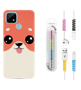 Realme C11 C21 C21Y C25Y C11 2021 Kılıf Kablo Koruma Spiral Silikon Sevimli Köpek 1731
