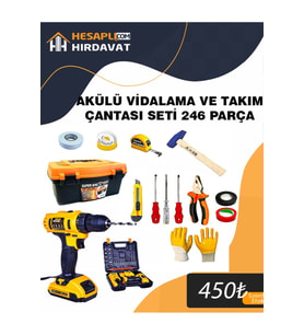 246 Parça Akülü Vidalama ve El Aleti Seti Dolu Takım Çantası 13"