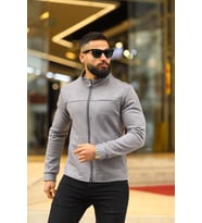 Premium Örme Triko Kol Dik Yaka Süet Ceket (Gri)