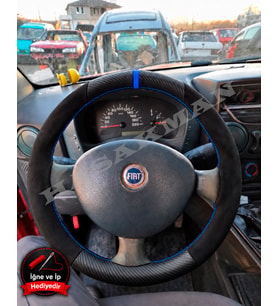 Fiat Palio Dikme Direksiyon Kılıfı Alcantara Süet Mat Karbon Mavi Yüzük ve Dikiş 2002-2012
