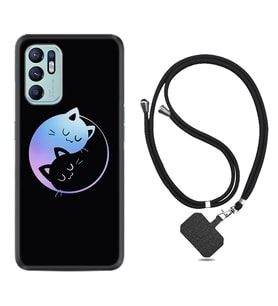 Oppo Reno 6 Kılıf Silikon Boyun Askılı İpli Desenli Silikon Love Cats 1604