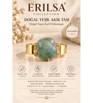 Sertifikalı Yeşil Akik Taşı Doğal Taş Yüzük Gold Kaplama Bakır Kasa Ayarlanabilir