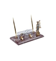 Themis Biblolu Mermer İsimlik Modern Ofis Masası Dekoru (Beyaz - Ceviz)