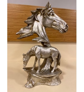 DEKORATİF OBJE AT BAŞI YAVRULU GÜMÜŞ BOY 30 CM