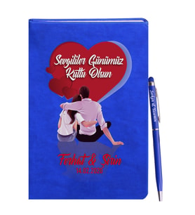 Sevgililer Gününe Özel Mavi Defter Kalem Hediye Seti 1