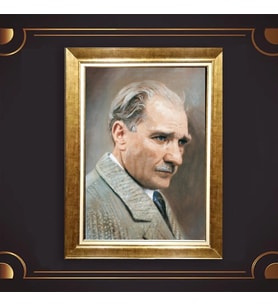 Altın Varaklı Çerçeveli Paspartulu Atatürk Tablo nl02A662 (Gold)