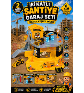 İki Katlı Şantiye Garaj Seti - Otopark Seti - Araba Seti - İnşaat Oyuncak - İki Katlı Garaj