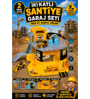İki Katlı Şantiye Garaj Seti - Otopark Seti - Araba Seti - İnşaat Oyuncak - İki Katlı Garaj