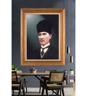 Altın Varaklı Çerçeveli Paspartulu Atatürk Tablo nh137 (Gold)