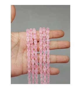 Bileklik Boy Pembe Kuvars Taşı Arpa Kesim Yarım Dizi 6*8.5mm (51114) (18CM UZUNLUĞUNDADIR)