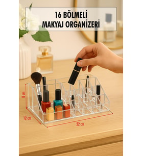 Şeffaf 16 Bölmeli Makyaj Organizeri Düzenleyici 12×22×8 cm
