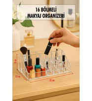 Şeffaf 16 Bölmeli Makyaj Organizeri Düzenleyici 12×22×8 cm