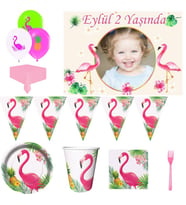 Hayaller Dükkanı Flamingo 1-2-3 Yaş Doğum Günü Süsleri Masa Seti Parti Seti Full Set 8 Kişilik Parti Malzemeleri