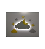 Ahşap Bulut Işıklı Çocuk Odası Gece Lambası, Sıcak ve Yumuşak Atmosfer (Krem)