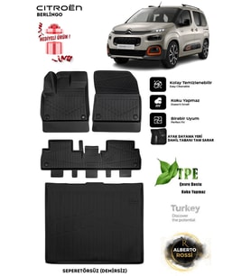 Citroen Berlingo Seperetörsüz 2021 Araca Özel 3D Paspas Ve 3D Bagaj Havuzu
