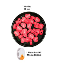 30 Adet 10 mm Polimer Kil Fimo Boncuk Takı Bileklik + 1 Metre Lastikli Misina Hediye - Kalp Love