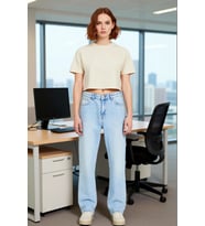 Kadın Açık Yüksek Bel Düz Paça Denim Pantolon Fonksiyonel Dayanıklı Kaliteli Konforlu Spor