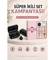 Wireless Şarjlı Pembe Akıllı Saat ve Kablosuz Bluetooth Kulaklık Dokunmatik Kontrol