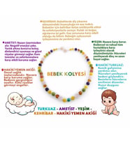 Kehribar-Yeşim-Ametist-Hakiki Yemen Akik-Hakiki Turkuaz-Bebek Kolyesi M204