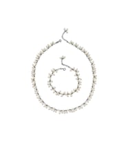 Sallantılı Doğal İnci Kolye Bileklik İkili Set (Beyaz)