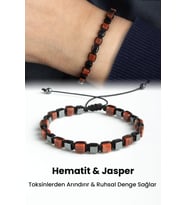 Hematit Jasper Doğal Taş Küp Kesim Kırmızı Bileklik