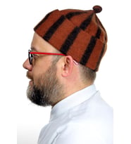 Keçe Yün Takke - Çizgili Kiremit Renk (Karışık)