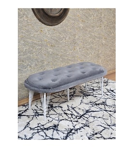 Ufo Oturak Bench - Beyaz Boyalı Telli Ayak - Oturak - Bench - Puf - Yatak Ucu Pufu Gri Renk 100 x 50 Boyut/Ebat (Çok Renkli)