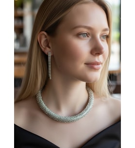 Vip Silver Taşlı Küpe Kolye Set - 26set05