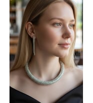 Vip Silver Taşlı Küpe Kolye Set - 26set05
