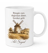 Yel Değirmeni Çizimli Rüzgarla Gelen Bereket Nostaljik Kupa Bardak Hediye