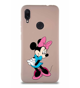 Xiaomi Redmi Note 7 Soft Premier Kapak Minnie Mouse-F Tasarımlı Silikon Kılıf - Pudra (Şeffaf)
