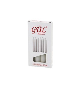 4PCS - İNCE ÇAP=1.6CM - UZUNLUK=12CM BEYAZ KLASİK MARKET MUM (5047)